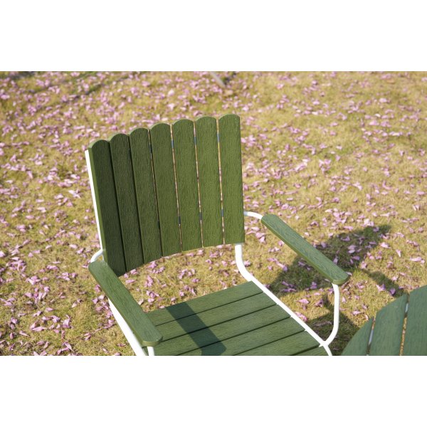 Gl�nta rund matgrupp utomhus | 6 stolar & �135 cm bord | Gr�n/vit