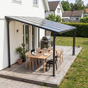 Altantak 3�3 m | V�ggmonterat tak i st�l/aluminium med polykarbonat | Gr�