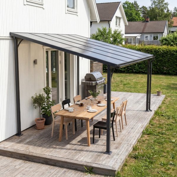 Altantak 3×3 m | Väggmonterat tak i stål/aluminium med polykarbonat | Grå Altantak 3×3 m | Väggmonterat tak i stål/aluminium med polykarbonat | Grå