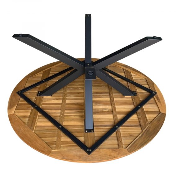 Runt utebord akacia | �180 cm | Svarta ben | H�jd 78 cm