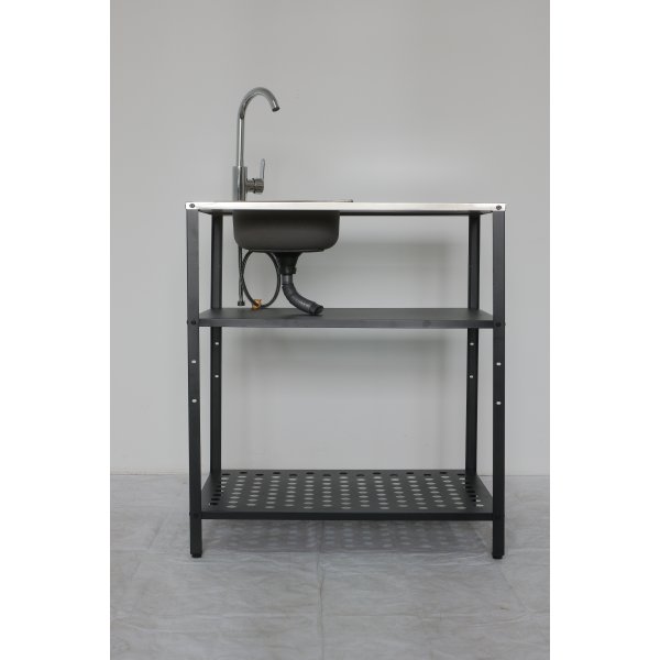 Tv�ttst�ll i galvaniserat st�l med handfat & kran | Utomhus | 80�50�90 cm