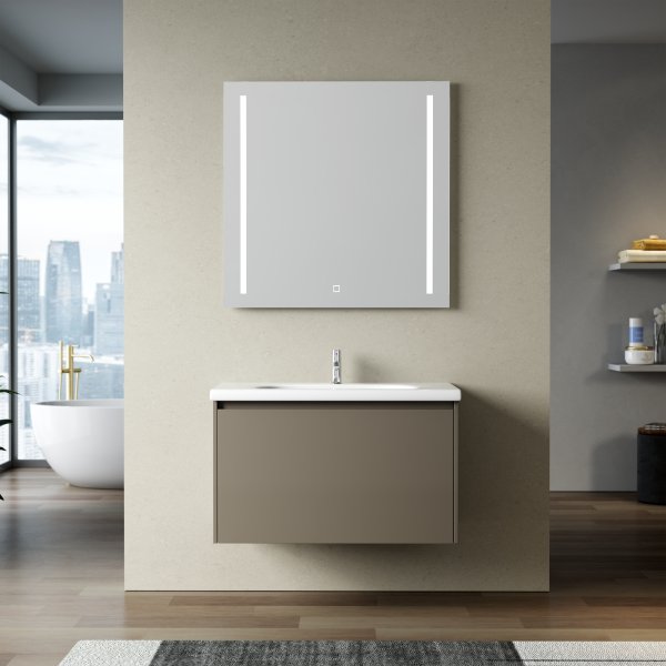 Badrumspaket 60 cm  Kommod & keramiskt tvttstll med LED-spegel | Mjukstngning | Modern design