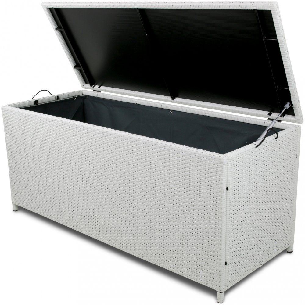 Dynbox i konstrotting till utemöbler | 420L | Vit | Dynbox för utemöbler i vävd konstrotting