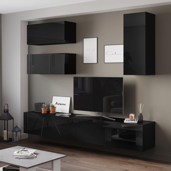 Tv-bnk inkl. hyllor 41x240 cm | Vgghngd | Badachro - Svart