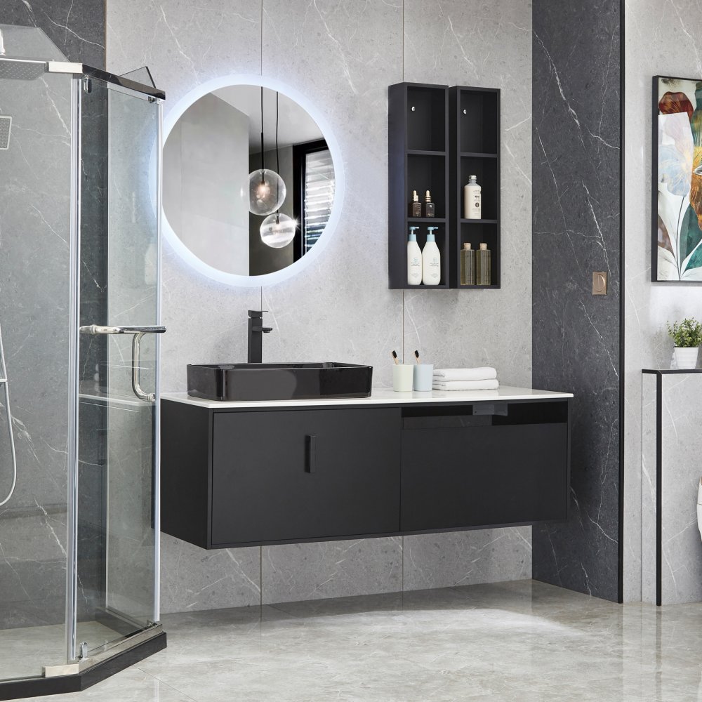 Badrumspaket 150cm | Marmorerad bänkskiva | LED-spegel