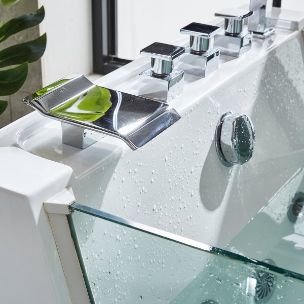 Bubbelbadkar med glassidor 170x80cm | Ergonomisk nackkudde | BK-003