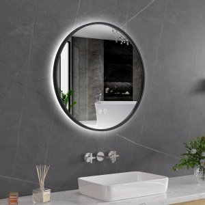 Rund badrumsspegel 60 cm | Svart ram | LED-belysning | Anti-fog & touch-styrning Rund badrumsspegel 60 cm | Svart ram | LED-belysning | Anti-fog & touch-styrning