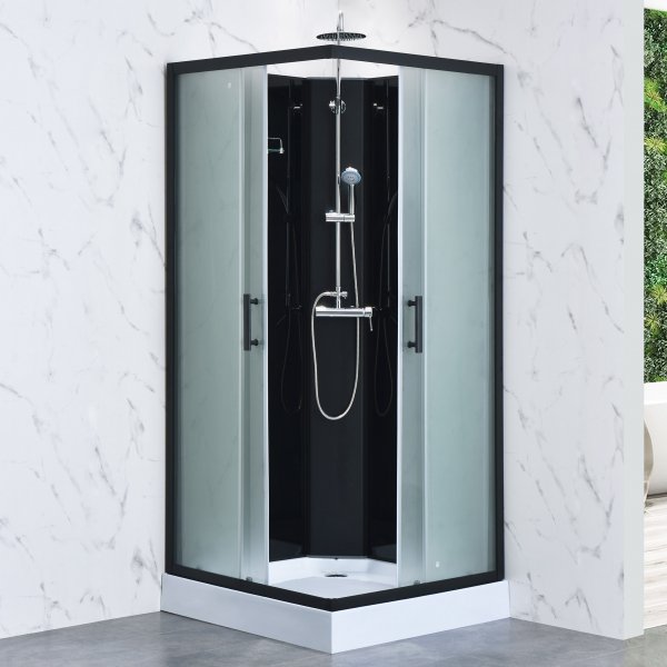 Komplett duschkabin med regndusch | Svart