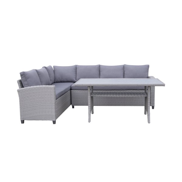 Loungegrupp h�rnsoffa med bord gr� � modern utegrupp i konstrotting | Stenvik