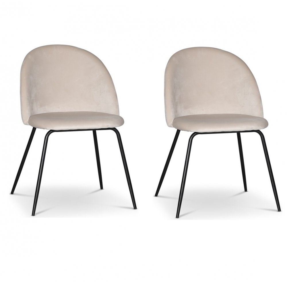 Matstol | Beige sammet, stoppad sits & svarta metallben | Astrid