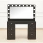Sminkbord med LED-spegel | 14 lampor, 7 lådor & kristallhandtag | Svart Sminkbord med LED-spegel | 14 lampor, 7 lådor & kristallhandtag | Svart