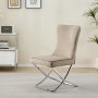 Matstol i beige sammet med kromat underrede, 2-pack | Luxury