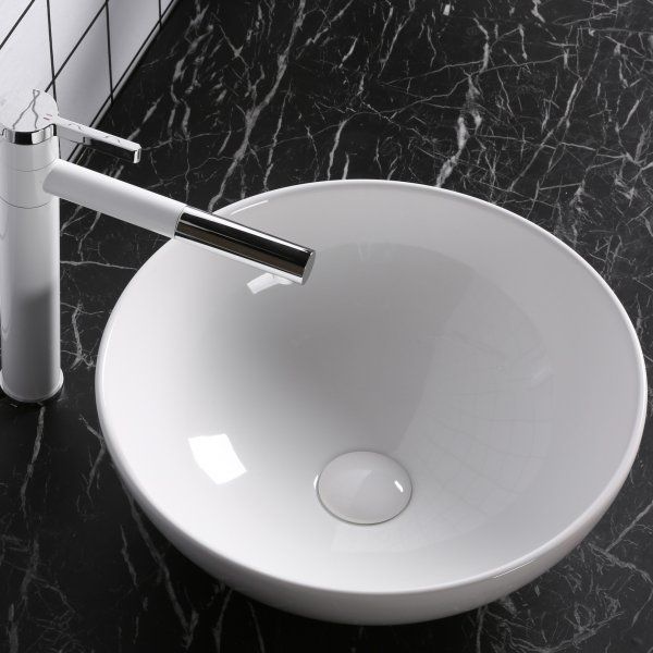 Skålformat handfat 40cm | Tvättställ i porslin med lyxig design Skålformat handfat 40cm | Tvättställ i porslin med lyxig design