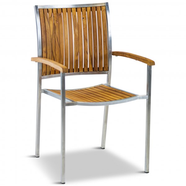 Stor rund trädgårdsgrupp i teak / rostfritt stål | Bord & 8 stolar Stor rund trädgårdsgrupp i teak / rostfritt stål | Bord & 8 stolar