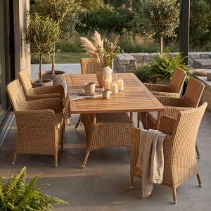 Utematbord 180 cm i Teak & Konstrotting � Exklusivt Tr�dg�rdsbord f�r 6�8 personer | Yxland