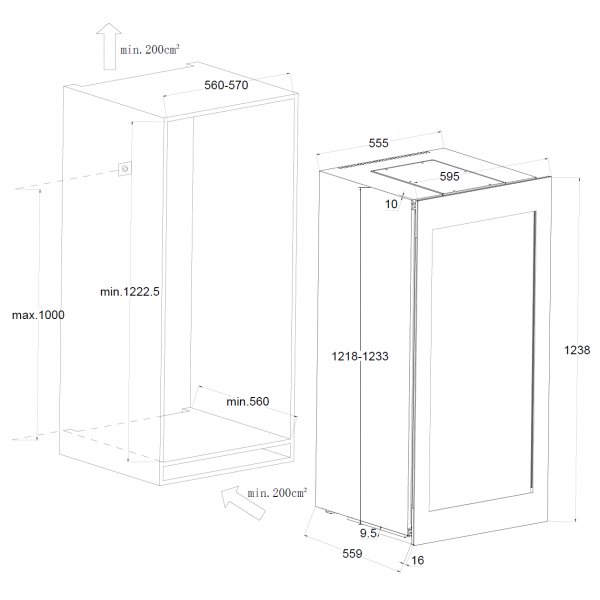 Integrerad vinkyl 60 flaskor | Push-to-Open | Extra tystg�ende | LED-belysning