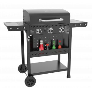 Gasolgrill i st�l med termometer & v�rmehylla | Svart | Oklahoma