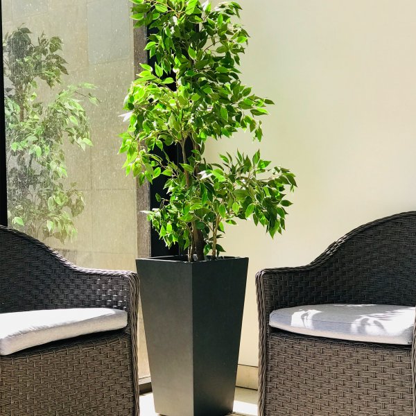 H�g fiberarmerad kruka f�r utomhusbruk - Granit/svart