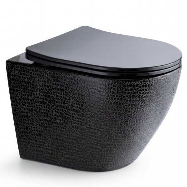 Svart v�ggh�ngd toalett med snakeskin-textur � 480x360x360 mm