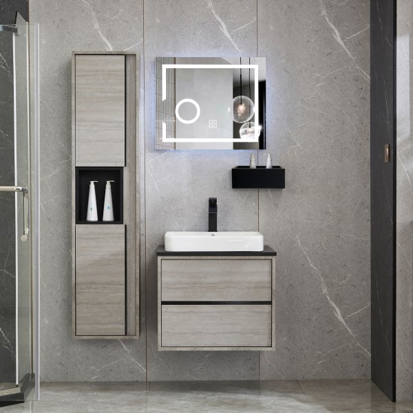 Badrumspaket | Kommod, högskåp & LED-spegel med touch Badrumspaket | Kommod, högskåp & LED-spegel med touch