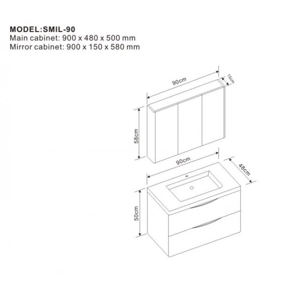 Marina badrumspaket 90 cm  Kommod, Artificiellt stentvttstll, spegelskp & sidoskp | Vit Hgglans | Mjukstngning