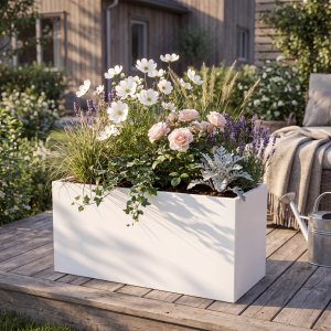 Hög blomlåda 90×30×60 cm i galvaniserat stål | Vit Hög blomlåda 90×30×60 cm i galvaniserat stål | Vit