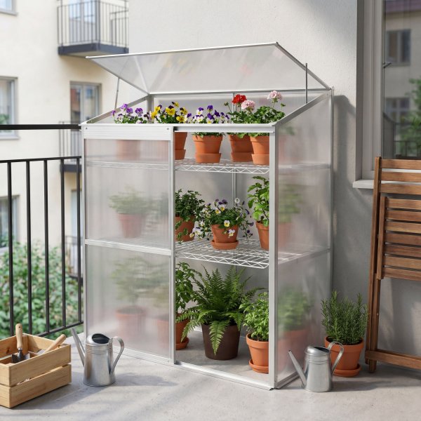 Växthus för balkong | Kanalplast | 129x58x140 cm | Aluminiumram Växthus för balkong | Kanalplast | 129x58x140 cm | Aluminiumram