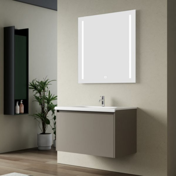 Badrumspaket 60 cm � Kommod & keramiskt tv�ttst�ll med LED-spegel | Mjukst�ngning | Modern design