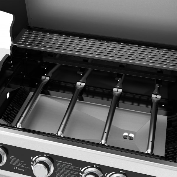 Rostfri gasolgrill med sidobrännare | Lock med glasfönster | Kansas Rostfri gasolgrill med sidobrännare | Lock med glasfönster | Kansas