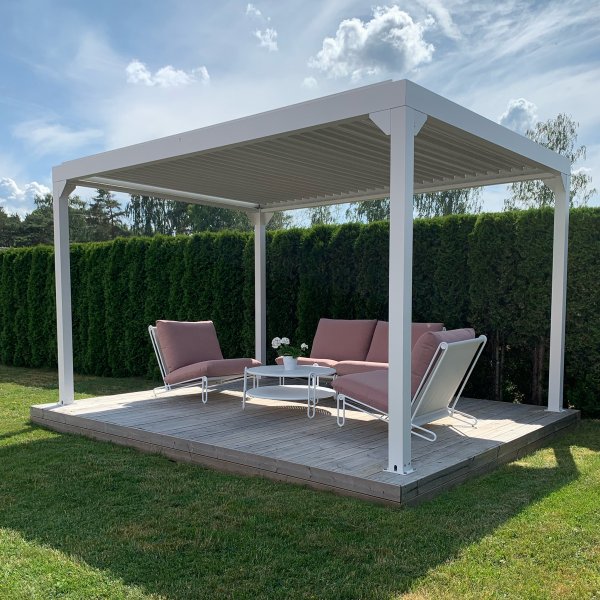 Vit Pergola Premium | Öppningsbara lameller Vit Pergola Premium | Öppningsbara lameller