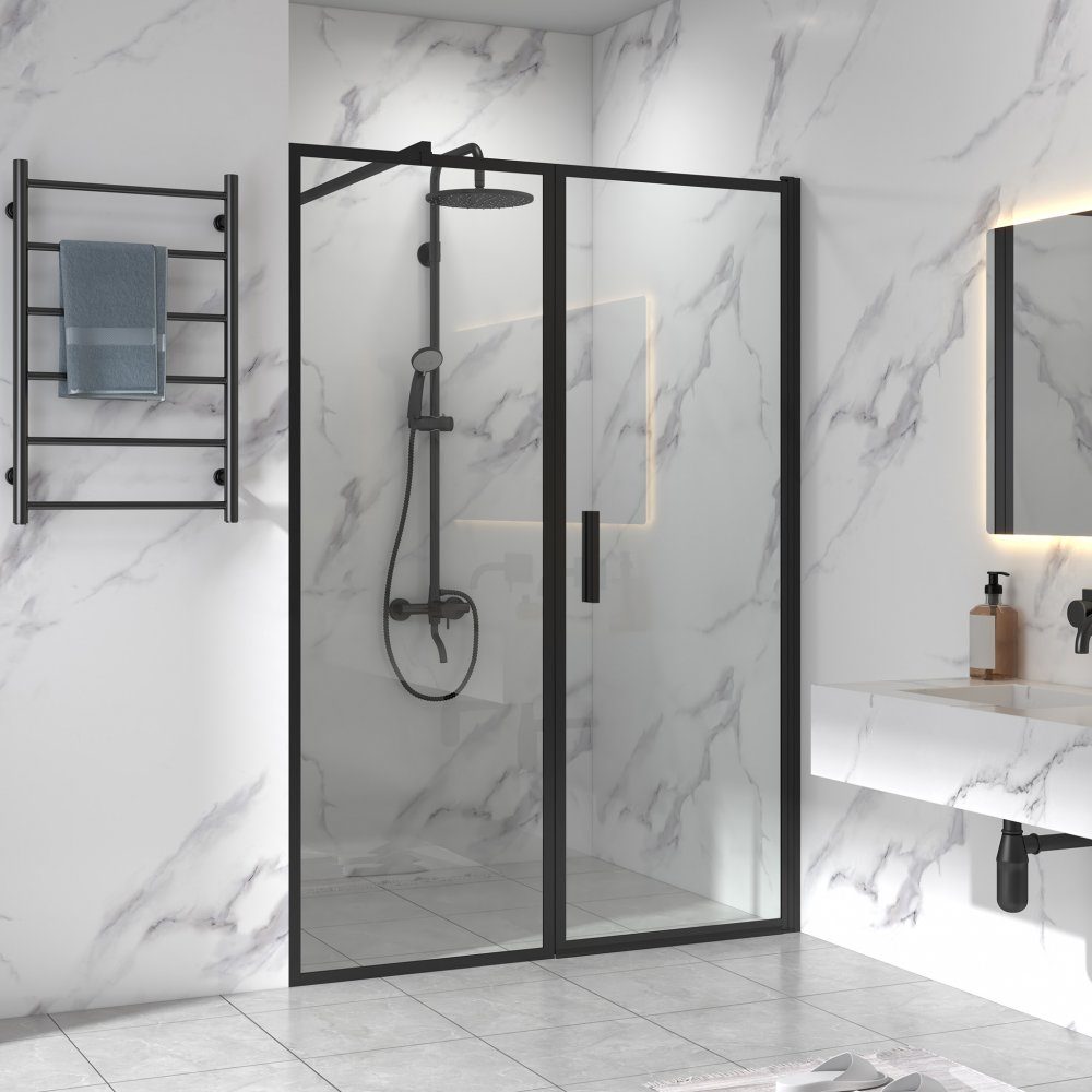 Dubbel duschvägg 140cm | 6mm säkerhetsglas | Isabella | Svart | Stilren duschvägg i modern design