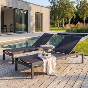 Solb�dd i aluminium & textilene 2-pack | Justerbar sols�ng f�r pool | Copacabana Svart