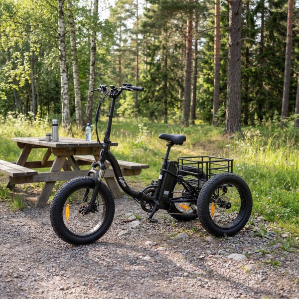 Trehjulig elcykel | Fatbike-d�ck | 6 v�xlar Shimano | 250W � 13Ah | Svart