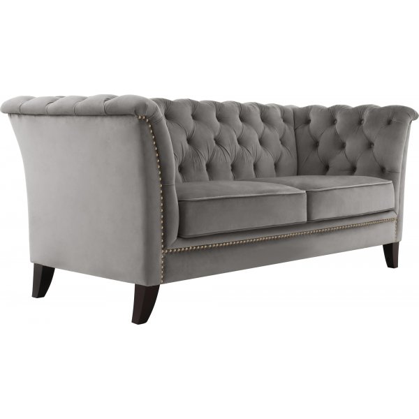 Chesterfieldsoffa Gr� Sammet | Eukalyptustr� & ben i gummitr� | Chesterfield