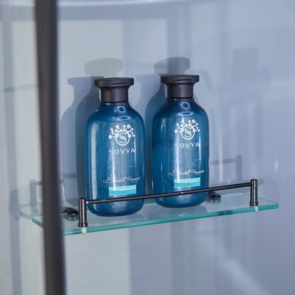 Lyxigt rundad duschkabin med massage, belysning, bluetooth - Gr�