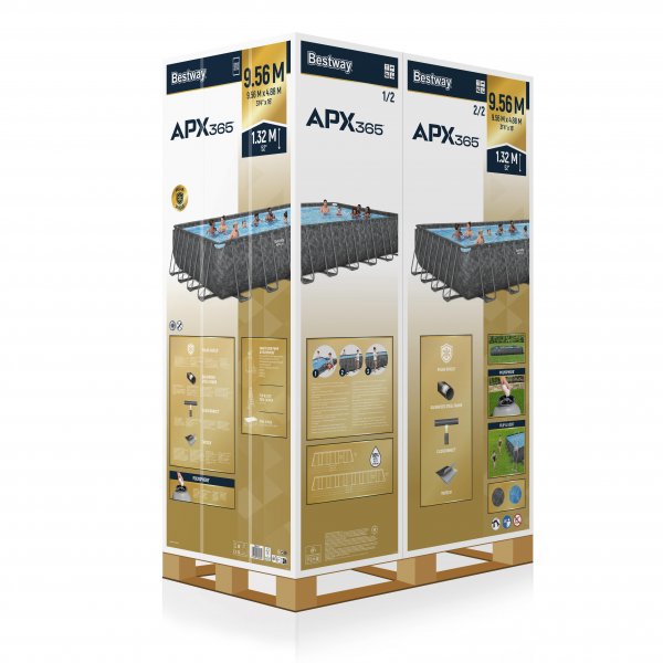 Bestway pool ovan mark 9,56x4,88m � 132cm djup | APX 365� Rektangul�r St�lpool (561KJ)