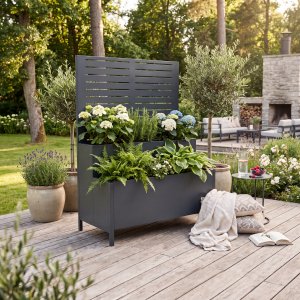 Insynsskydd med blomlåda 90×30×120 cm | Svart galvaniserat stål Insynsskydd med blomlåda 90×30×120 cm | Svart galvaniserat stål
