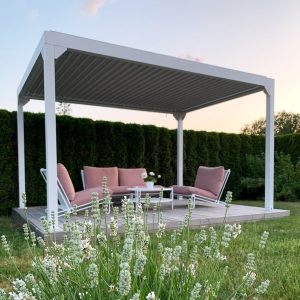 Vit Pergola Premium | Öppningsbara lameller Vit Pergola Premium | Öppningsbara lameller