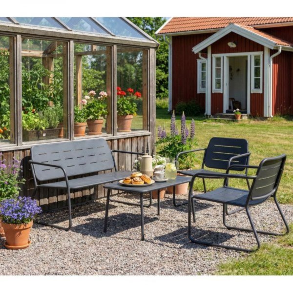 Loungegrupp i st�l | Svart loungeset med bord, stol och b�nk | Isac