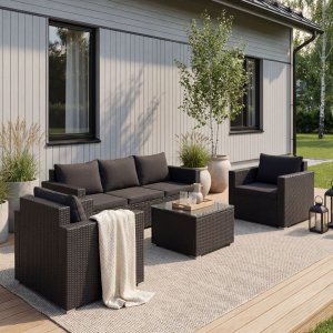 Loungegrupp utemöbler | Svart konstrotting | Huvudskär Loungegrupp utemöbler | Svart konstrotting | Huvudskär