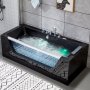 Svart bubbelbadkar | Glasfront, vrmare & ljusterapi | 180cm | BK-009V