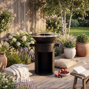 Eldstad med stekhäll och grill | 58 cm fire pit | Svart Eldstad med stekhäll och grill | 58 cm fire pit | Svart