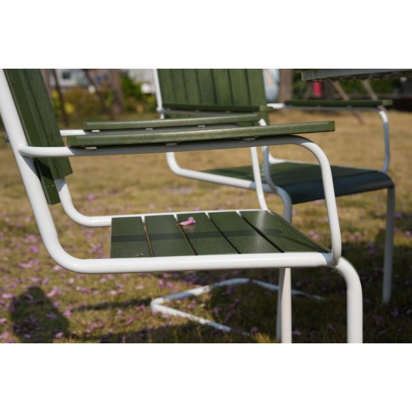 Gl�nta rund matgrupp utomhus | 6 stolar & �135 cm bord | Gr�n/vit