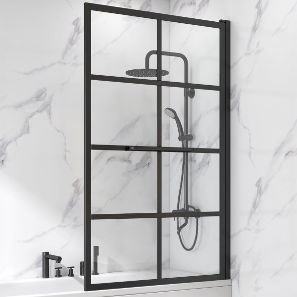 Duschvägg badkar 150x80 cm | Industristil med svart spröjs Duschvägg badkar 150x80 cm | Industristil med svart spröjs