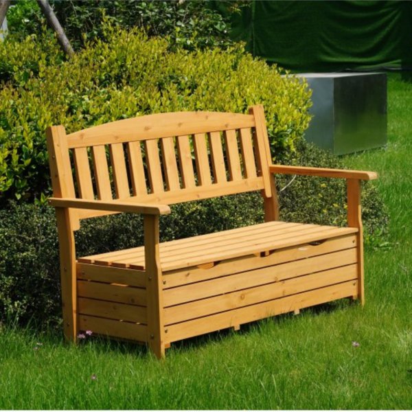 Tr�dg�rdsb�nk i tr� med f�rvaring | B�nk med box | 125 � 59 � 88 cm