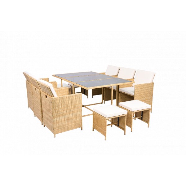 Matgrupp/Utegrupp 10 platser | 6 Stolar & 4 Pallar | Sk�rhamn beige