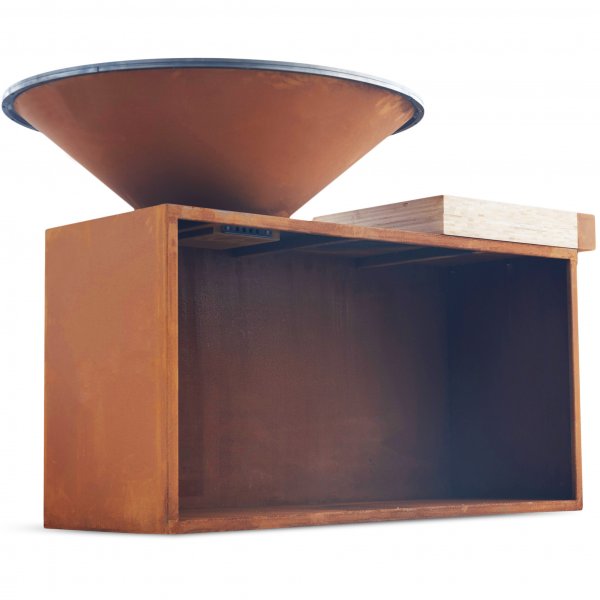 Vedeldad grill i cortenstål med skärbräda | Vemdalen Vedeldad grill i cortenstål med skärbräda | Vemdalen