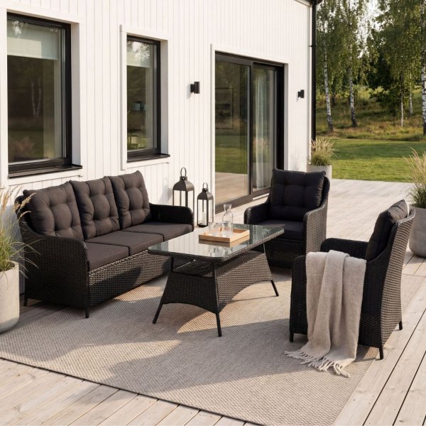 Loungegrupp utem�bler | Svart konstrotting | R�grund
