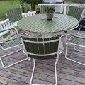 Kundbild Gl�nta rund matgrupp utomhus | 6 stolar & �135 cm bord | Gr�n/vit: Mycket n�jd!