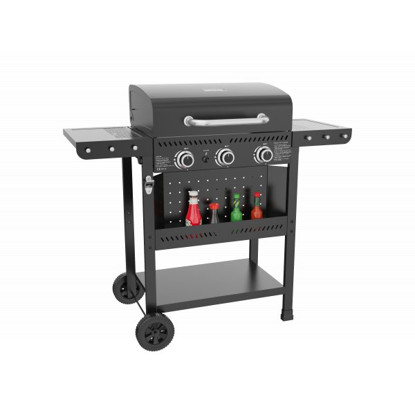 Gasolgrill i stål med termometer & värmehylla | Svart | Oklahoma Gasolgrill i stål med termometer & värmehylla | Svart | Oklahoma